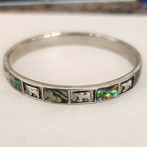 Copper & Zinc Alloy Abalone Shell Inlay Bear Panels Bangle Bracelet Marked M